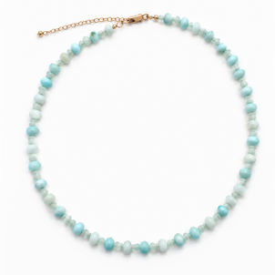 GF Sky Blue Opal & 4mm Round Blue Jade Beaded Necklace 17"-19.5 ADJ