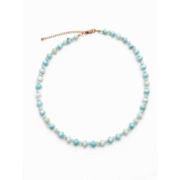 Gold Filled Sky Blue Opal & 4mm Round Blue Jade Beaded Necklace 17"-19.5" Adjustable
