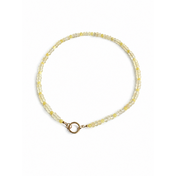 Gold Filled Light Yellow Jade & Mashan Jade Beaded Necklace 17.5" with Push Clasp