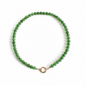 GF 8x5mm Green Jade & 4x3mm Green Jade Beaded Necklace 18" w Push Clasp