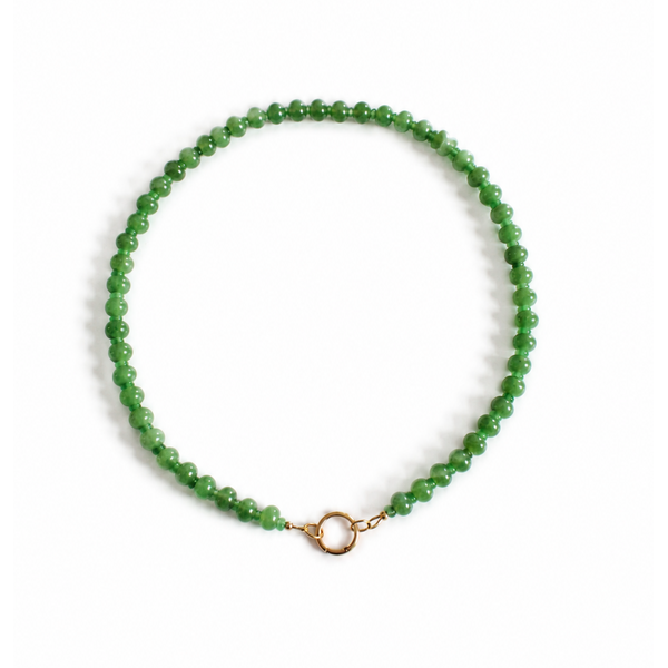 Gold Filled 8x5mm Green Jade & 4x3mm Green Jade Beaded Necklace 18" with Push Clasp