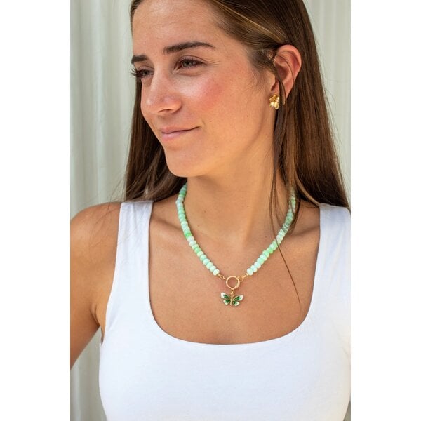 Gold Filled Light Green Indian Opal Handcrafted Beaded Necklace with Push Clasp 17.5"