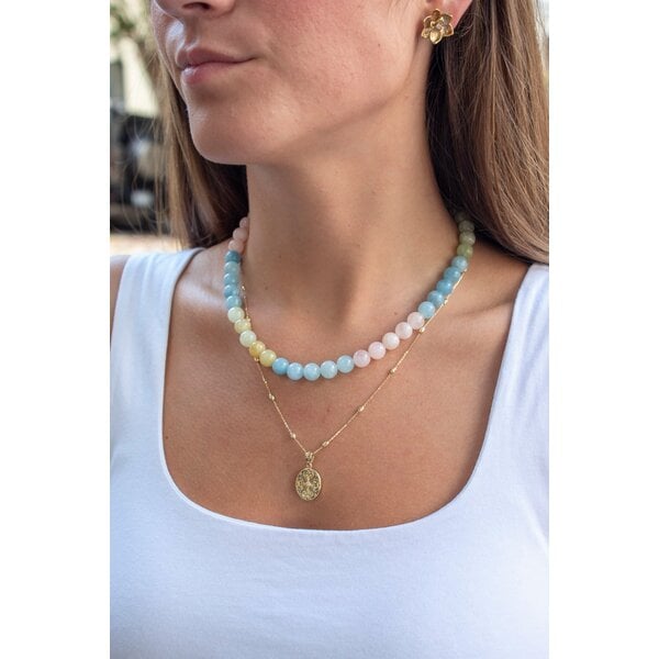 Gold Filled 8mm Round Pastel Multicolor Morganite Beaded Necklace 16.5"-18.5" Adjustable