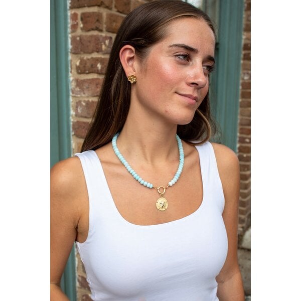Gold Filled Sky Blue Opal Beaded Necklace with Push Clasp 18"
