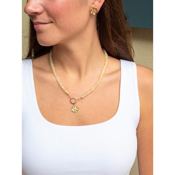 Gold Filled Light Yellow Jade & Mashan Jade Beaded Necklace 17.5" with Push Clasp