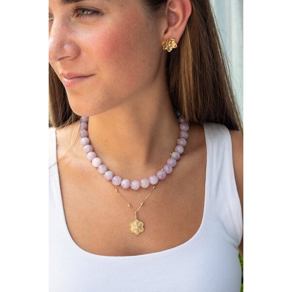 Gold Filled 10mm Round Kunzite Beaded Necklace 16"-18.25" Adjustable