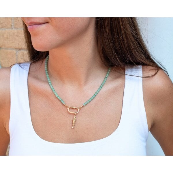 Gold Filled 4x3mm Light Blue & Green Jade Beaded Necklace 17.5" with Carabiner Clasp