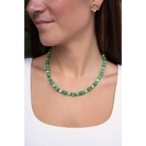 Gold Filled Green Jade & Chrysoprase Beaded Necklace 16"-18" Adjustable