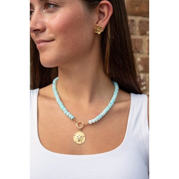 Gold Filled Sky Blue Opal Beaded Necklace with Push Clasp 17.5"