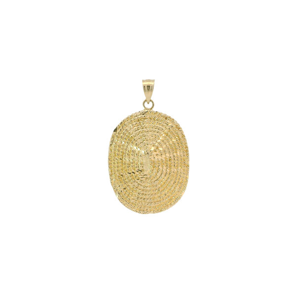 14K Yellow Gold Oval Diamond Cut Sweetgrass Pendant
