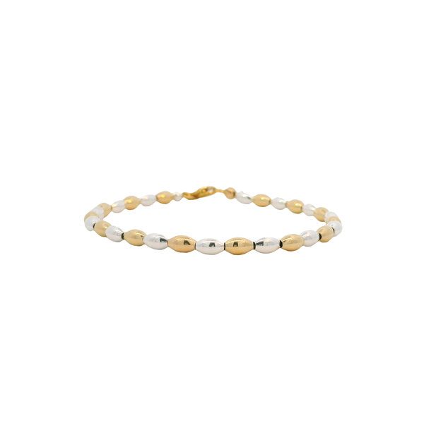 Gold Filled and Sterling Silver Alternating Rice Bead Bracelet