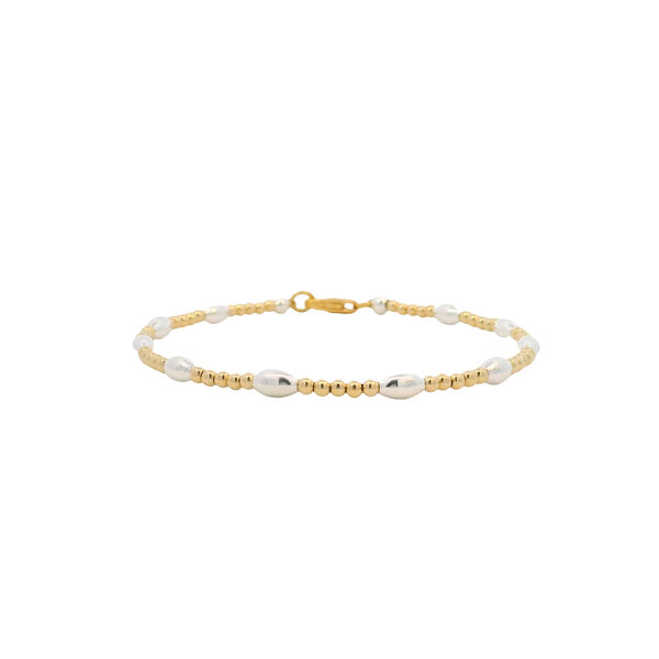 Gold Filled/Sterling Silver Round & Rice Bead Bracelet