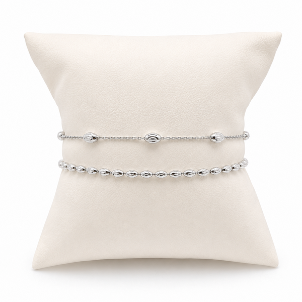 The Sterling Silver Diamond Cut Charleston Rice Bead Bracelet Stack