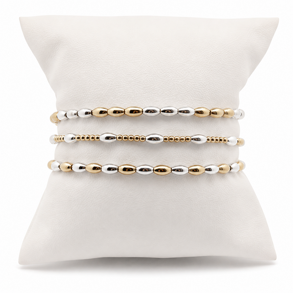 The Gold Filled/Sterling Silver Charleston Rice Bead Bracelet Stack