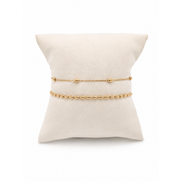 The 14K Yellow Gold Diamond Cut Charleston Rice Bead Bracelet Stack