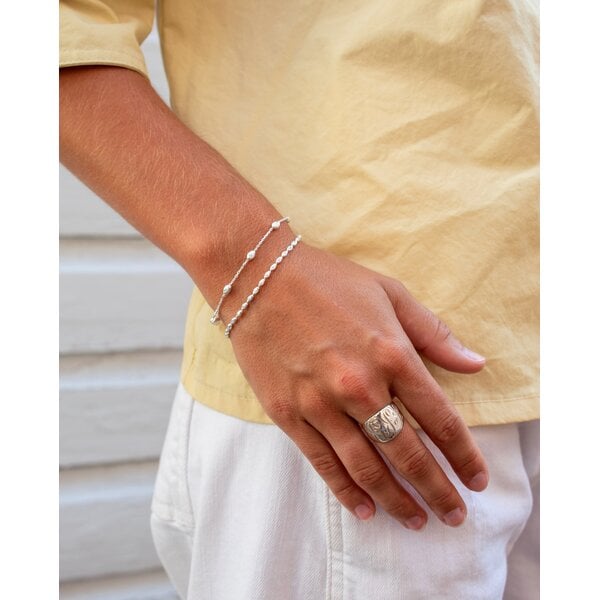 The Sterling Silver Diamond Cut Charleston Rice Bead Bracelet Stack