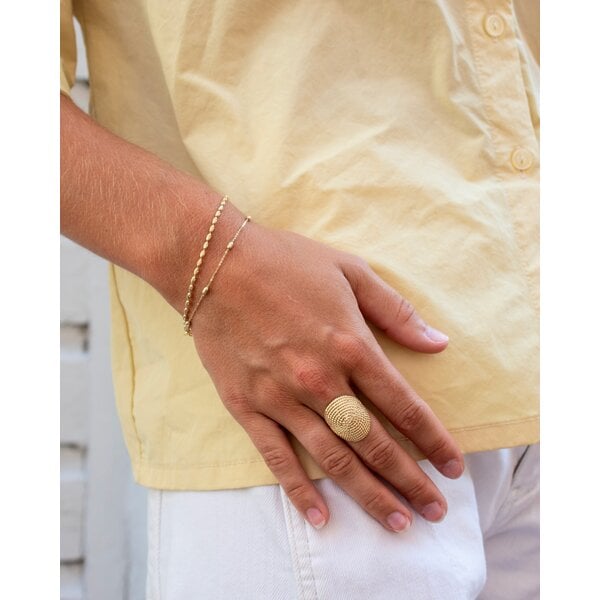 The 14K Yellow Gold Diamond Cut Charleston Rice Bead Bracelet Stack