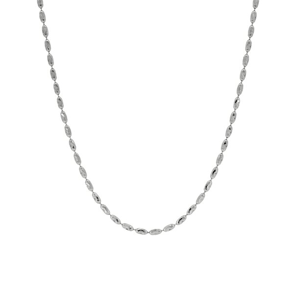 14K White Gold Diamond Cut Charleston Rice Bead Necklace