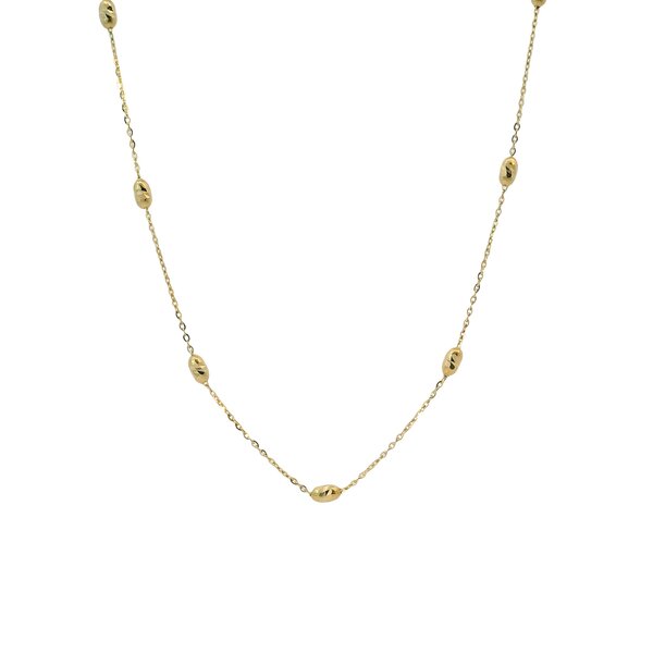 14K Yellow Gold Diamond Cut Charleston Rice Bead Station Necklace