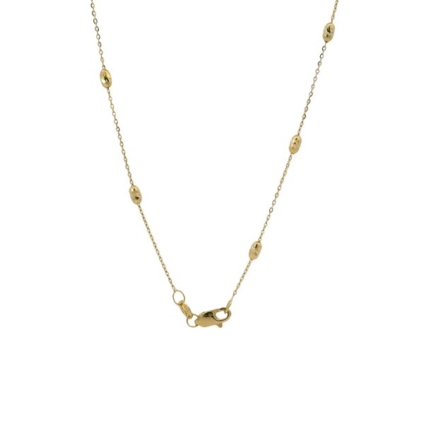 14K Yellow Gold Diamond Cut Charleston Rice Bead Station Necklace