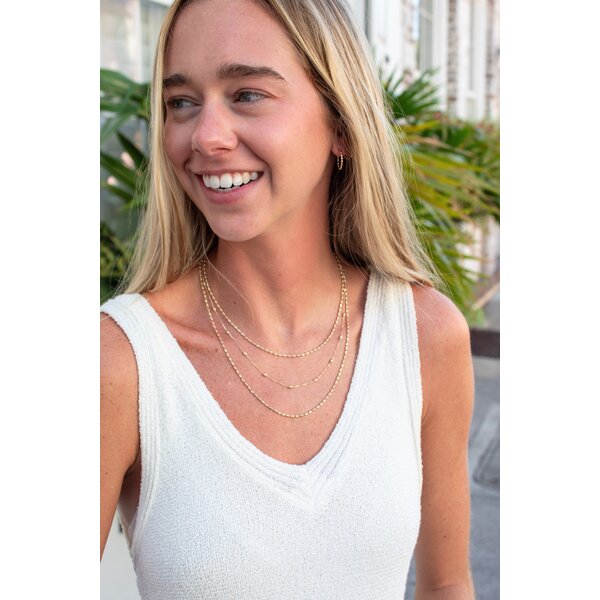 14K Yellow Gold Diamond Cut Charleston Rice Bead Station Necklace