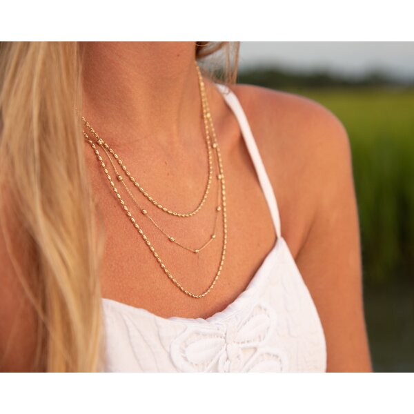 14K Yellow Gold Diamond Cut Rice Bead Necklace