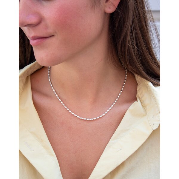 Sterling Silver Medium Charleston Rice Bead Necklace