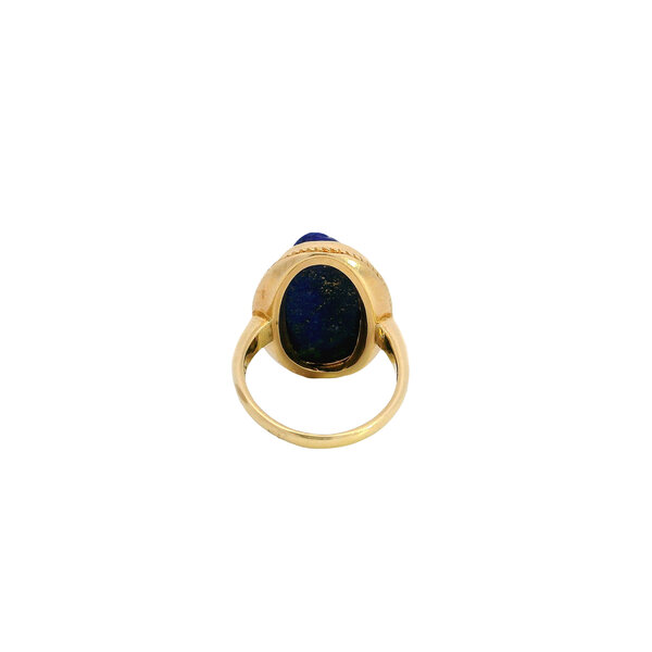 14K Yellow Gold Estate Carved Lapis Cameo Ring with Rope Edge Size 5.75
