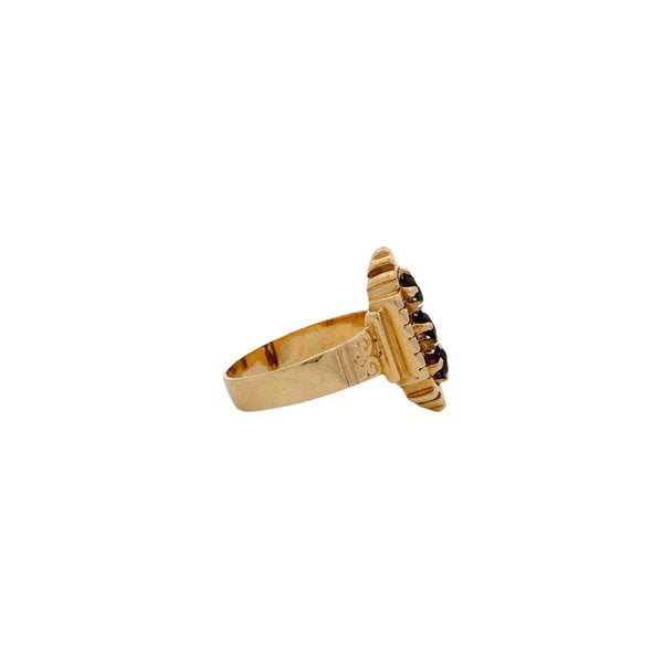 14K Yellow Gold Victorian .30ct Garnet Filigree Navette Ring Size 7.5