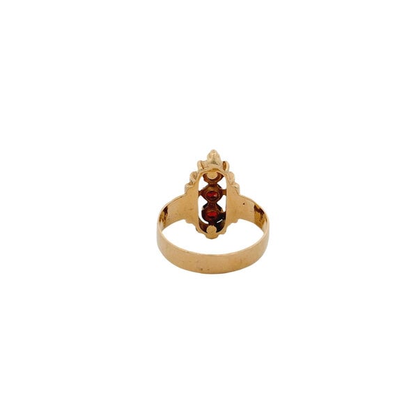 14K Yellow Gold Victorian .30ct Garnet Filigree Navette Ring Size 7.5
