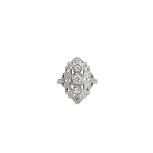 14KW 1930's .32ct Dia Art Deco Filigree Ring Sz 6.5