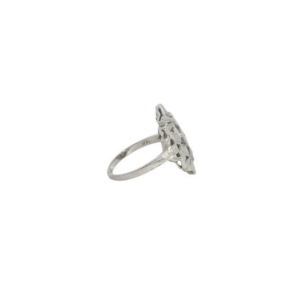 14K White Gold 1930's .32ct Diamond Art Deco Filigree Ring Size 6.5