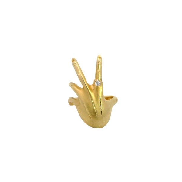 14K Yellow Gold 1980's .04ct Diamond 31mm Hand Ring Size 8.25
