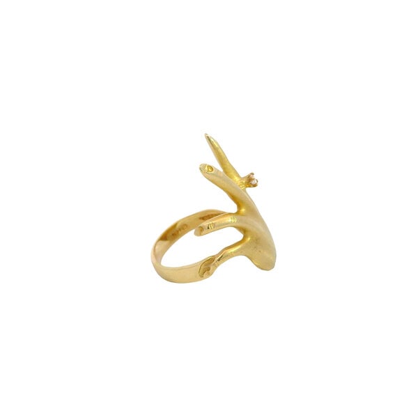 14K Yellow Gold 1980's .04ct Diamond 31mm Hand Ring Size 8.25