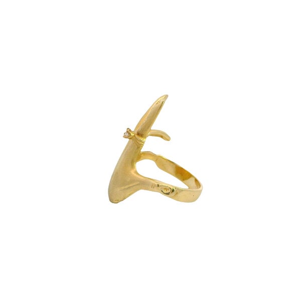 14K Yellow Gold 1980's .04ct Diamond 31mm Hand Ring Size 8.25