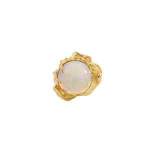 14KY 1970's 8.20ct Round Cabochon Ethiopan Opal Organic Ring Sz 6.5