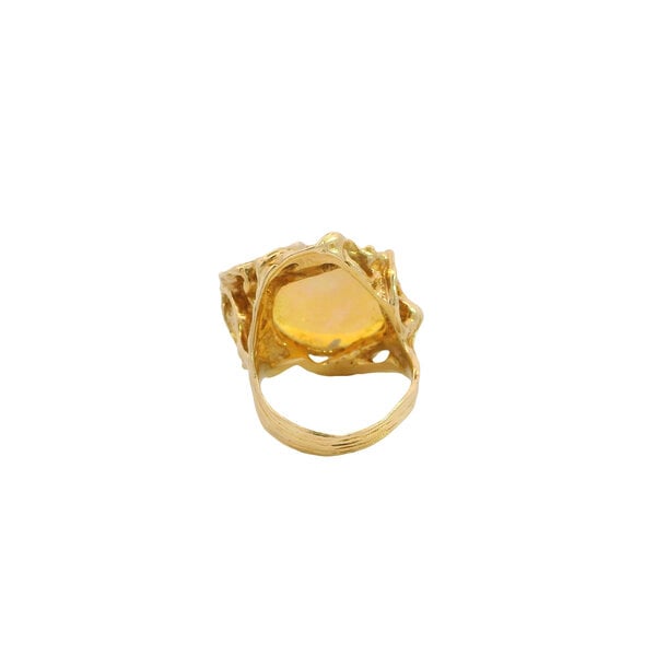 14K Yellow Gold 1970's 8.20ct Round Cabochon Ethiopan Opal Organic Ring Size 6.5