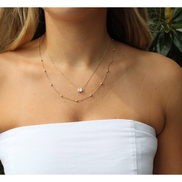 14K Yellow Gold .75ct Oval East to West Lab Diamond Split Chain Necklace 16"-17"-18"