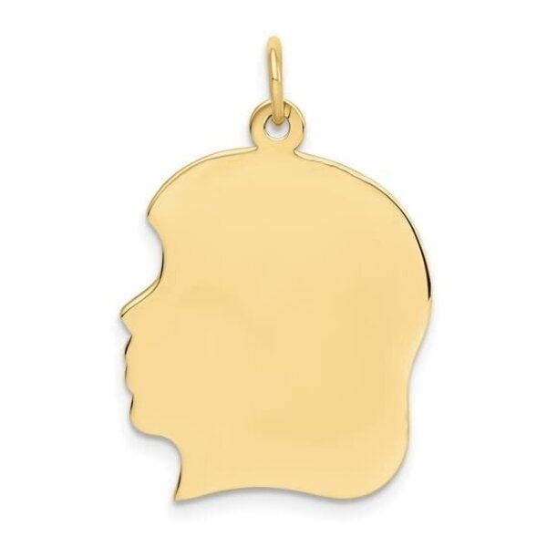 14K Yellow Gold Large Girl Head Silhouette 27 Gauge