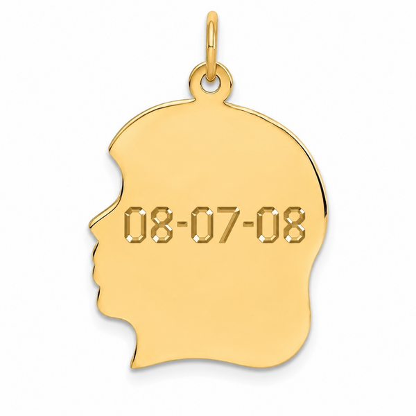 14K Yellow Gold Large Girl Head Silhouette 27 Gauge