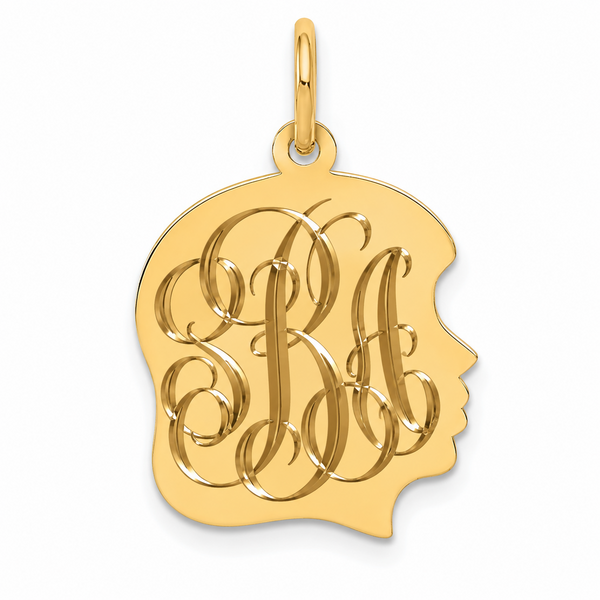 14K Yellow Gold Small Girl Head Silhouette 27 Gauge