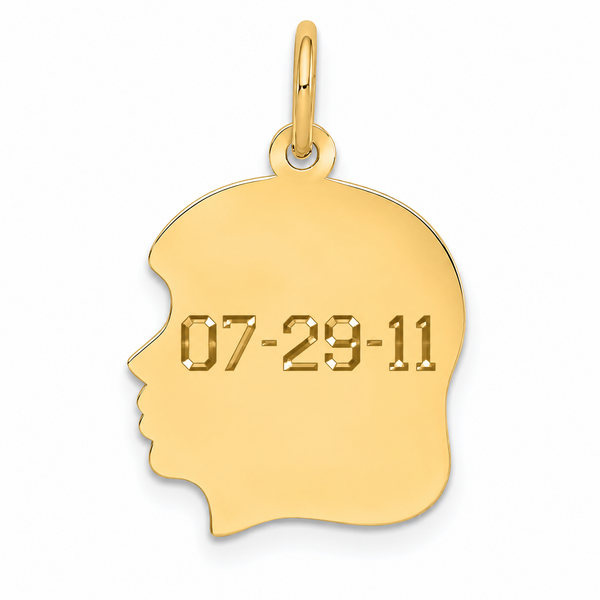 14K Yellow Gold Small Girl Head Silhouette 27 Gauge