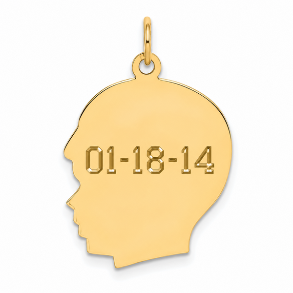 14K Yellow Gold Large Boy Head Silhouette 27 Gauge
