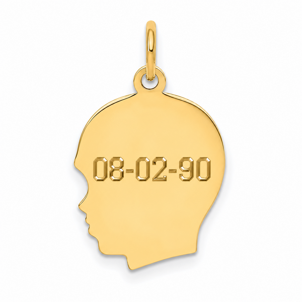 14K Yellow Gold Small Boy Head Silhouette 27 Gauge