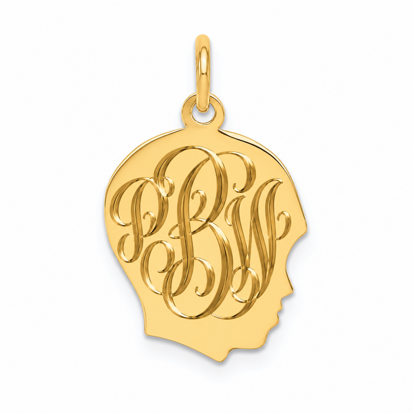 14K Yellow Gold Small Boy Head Silhouette 27 Gauge