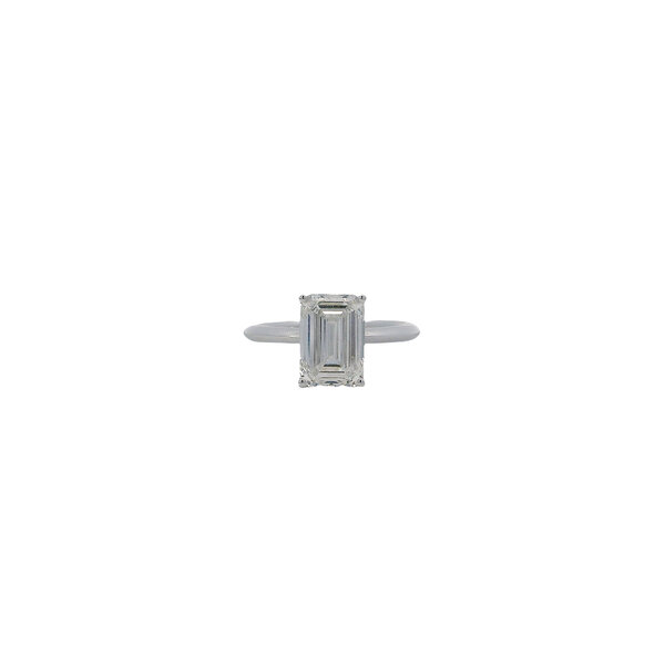 14K White Gold 3ct Emerald Cut Lab Grown Diamond Solitaire Ring Size 7