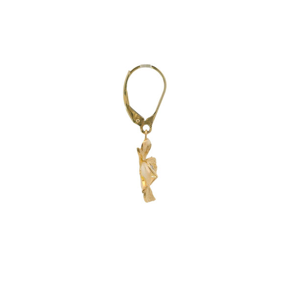 14K Yellow Gold Textured Gold Creations Original .07ct Lab Diamond Dogwood Leverback Earrings Small