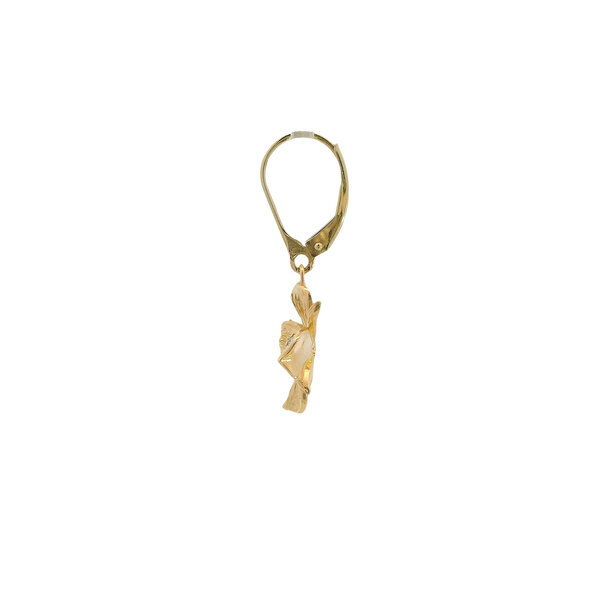 14K Yellow Gold Textured Gold Creations Original .07ct Lab Diamond Dogwood Leverback Earrings Small