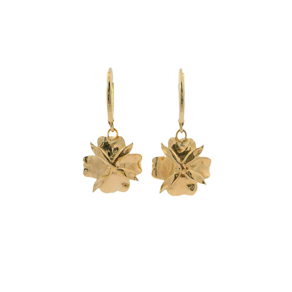 14K Yellow Gold Textured Gold Creations Original .07ct Lab Diamond Dogwood Leverback Earrings Small