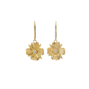 14KY GC Org Textured .14 ct Dia Dogwood Leverback Earrings Small